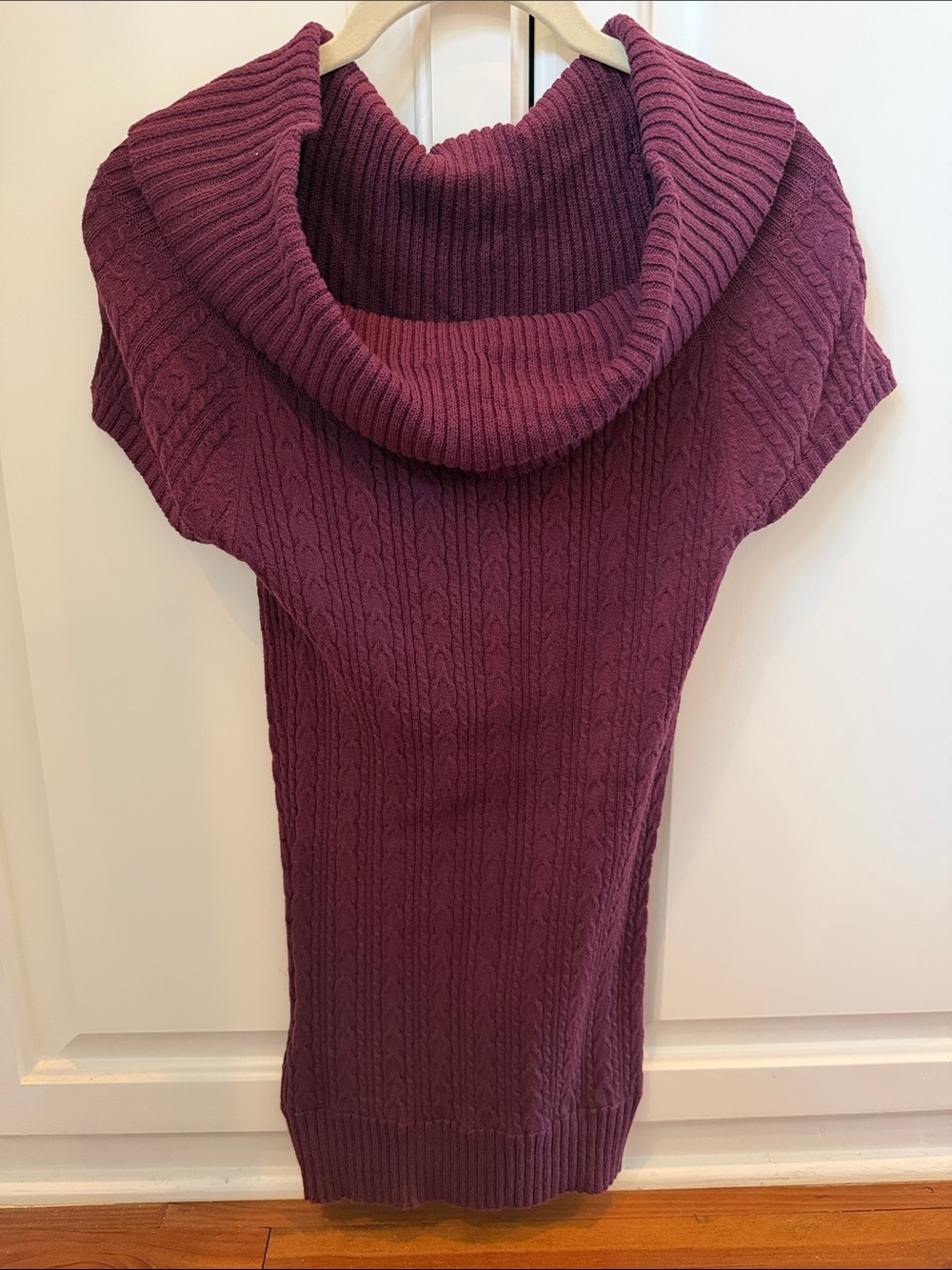 BCBGMaxAzria Cable-Knit Cowl Sweater - Plum short sleeve sweater